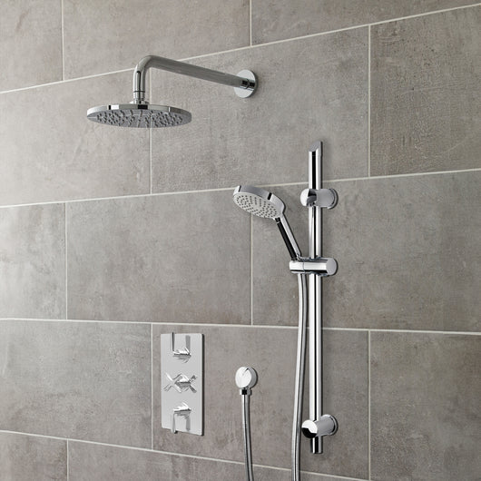  Nuie Aztec Thermostatic Concealed shower Valve with Fixed Shower Head , Arm & Slide  Rail Kit - Chrome