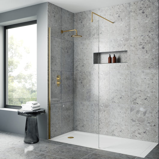  Nuie Arvan Thermostatic Concealed shower Valve with Fixed Shower Head & Arm - Brushed Brass