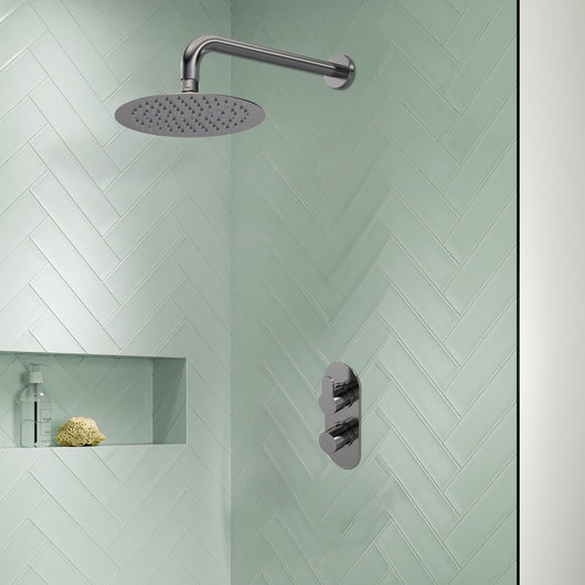  Nuie Arvan Thermostatic Concealed shower Valve with Fixed Shower Head & Arm - Brushed Pewter