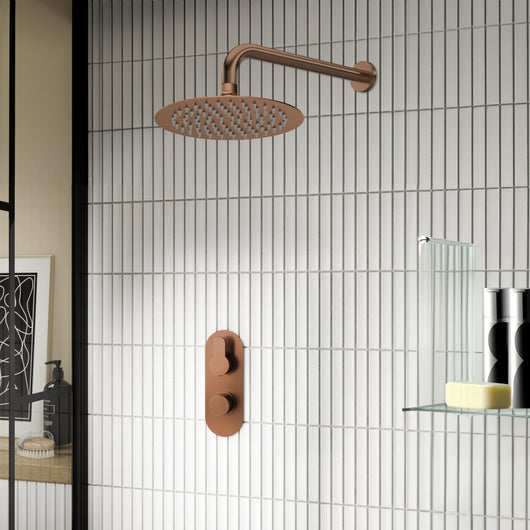  Nuie Arvan Thermostatic Concealed shower Valve with Fixed Shower Head & Arm - Brushed Bronze