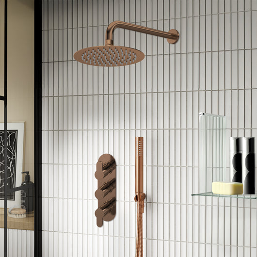  Nuie Arvan Thermostatic Concealed shower Valve with Fixed Shower Head , Arm & Shower Handset - Brushed Bronze