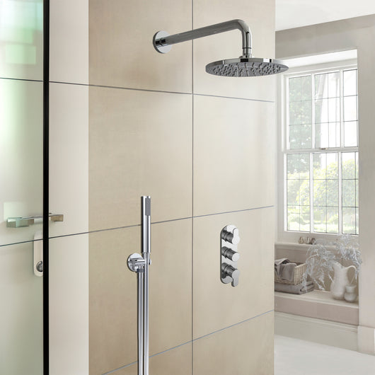  Nuie Arvan Thermostatic Concealed shower Valve with Fixed Shower Head , Arm & Shower Handset - Chrome