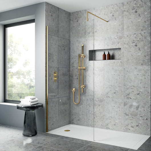  Nuie Arvan Thermostatic Concealed shower Valve with Slide Rail Kit - Brushed Brass