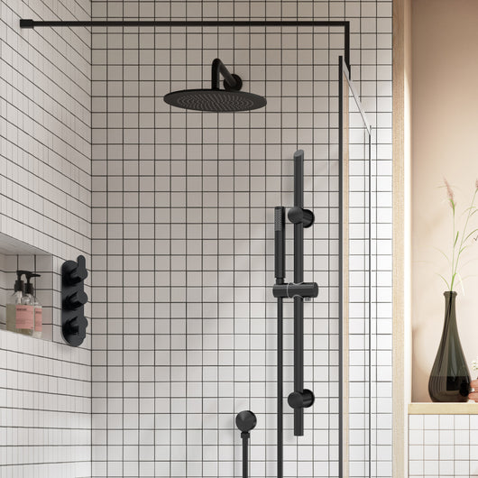  Nuie Arvan Thermostatic Concealed shower Valve with Fixed Shower Head , Arm & Slide Rail Kit- Black