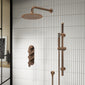 Nuie Arvan Thermostatic Concealed shower Valve with Fixed Shower Head , Arm & Slide Rail Kit - Brushed Bronze