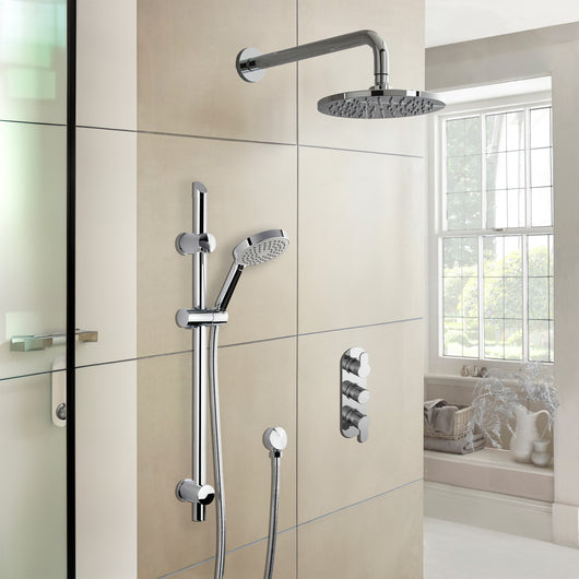  Nuie Arvan Thermostatic Concealed shower Valve with Fixed Shower Head , Arm & Slide Rail Kit - Chrome