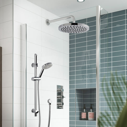  Nuie Quest Thermostatic Concealed shower Valve with Fixed Shower Head , Arm & Slide Rail Kit - Chrome