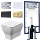 Ava Concealed Cistern Frame Wall Hung Rimless Toilet Pan & Soft Close Seat - Square Plate