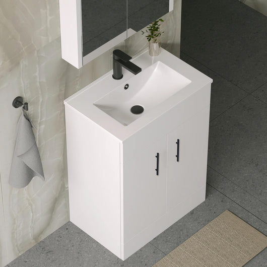  Nova 600mm Gloss White Minimalist Floor standing Vanity Unit - welovecouk