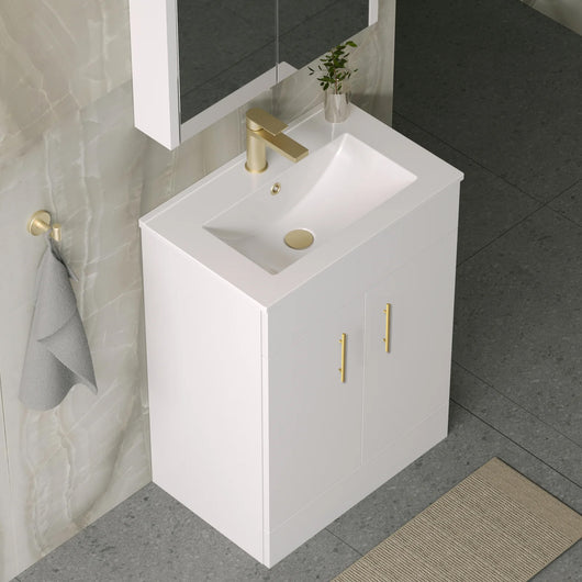  Nova 600mm Gloss White Minimalist Floor standing Vanity Unit - welovecouk