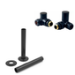 Black Manual Radiator Round Valves with 130mm Pipe Sleeves - Corner