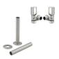 Brushed Nickel Manual Radiator Round Valves with 130mm Pipe Sleeves - Angled
