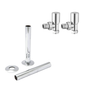 Chrome Manual Radiator Round Valves with 130mm Pipe Sleeves - Angled
