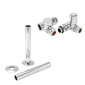 Chrome Manual Dual Fuel Radiator Round Valves with 130mm Pipe Sleeves - Corner