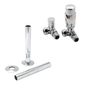 Chrome Thermostatic Radiator Round Valves with 130mm Pipe Sleeves - Corner