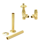 Westminster Polished Brass Thermostatic Radiator Round Valves with 130mm Pipe Sleeves - Angled