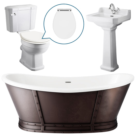  Elementa 1750 x 800 Traditional Freestanding Bath Suite with Close Couple Toilet and Richmond Basin Pedestal