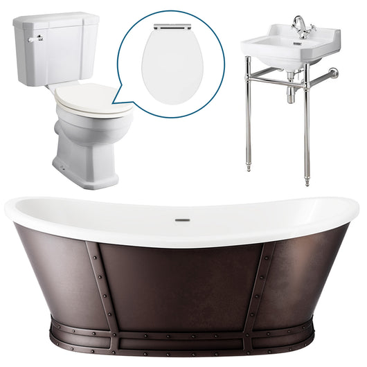  Elementa 1750 x 800 Traditional Freestanding Bath Suite with Close Couple Toilet and Richmond Basin Washstand