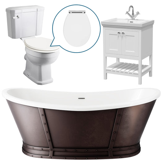  Elementa 1750 x 800 Traditional Freestanding Bath Suite with Close Couple Toilet and Bexley Basin Vanity Unit