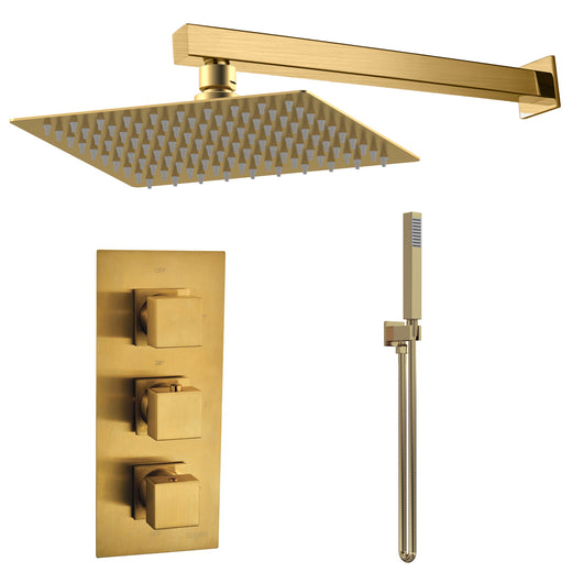  Aquadart Observa Concealed Shower Valve with Square Shower Head, Arm & Shower Handset - Brushed Brass