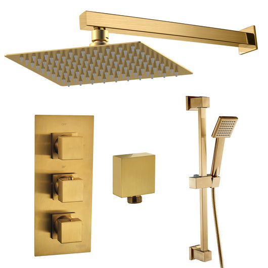  Aquadart Observa Concealed shower Valve with Square Shower Head , Arm & Slide Rail Kit - Brushed Brass