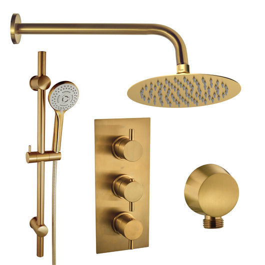  Aquadart Equate Concealed shower Valve with Round Shower Head , Arm & Slide Rail Kit - Brushed Brass