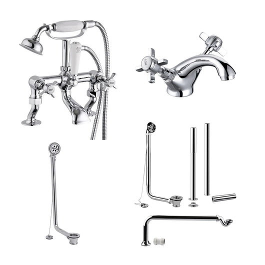  Aquadart Basin Tap, Bath Tap, Bath waste and Shroud Pack - welovecouk