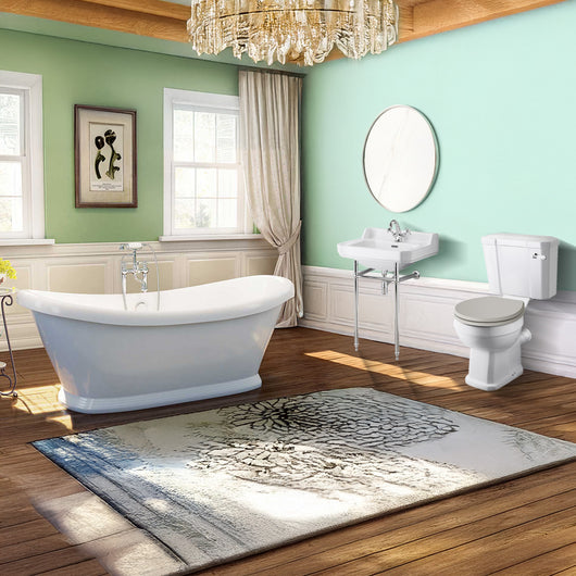  Boat Traditional Freestanding Bathroom Suite with Basin Washstand - welovecouk