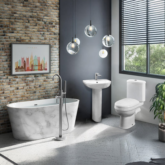  White Marble Freestanding Bathroom Suite - 1495 x 745