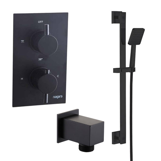  Aquadart Equate Concealed Twin Valve with Squared Slide Rail Kit - Black - welovecouk