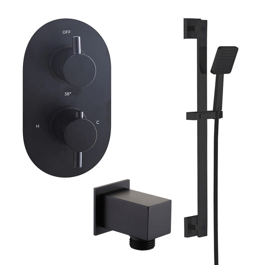  Niagara Oval Concealed Twin Valve with Squared Slide Rail Kit - Black - welovecouk