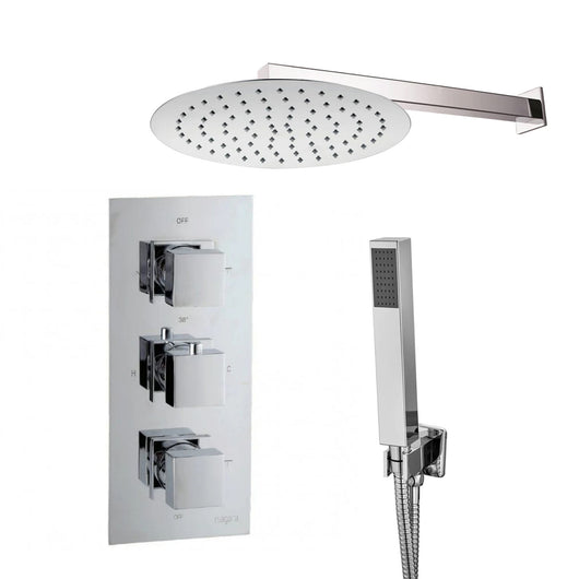  Niagara Concealed Triple Valve with Square Shower Head and Minimal Handset - Chrome - welovecouk