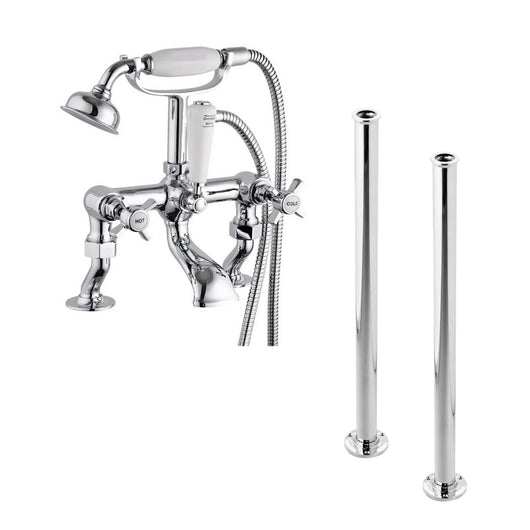  Aquadart Bayswater Freestanding Cranked Bath Shower Mixer with Standpipes - Chrome - welovecouk