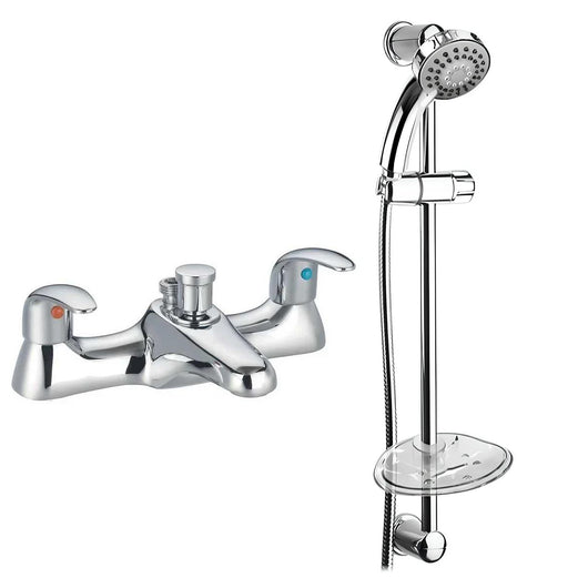  Conway Deck Mounted Bath Shower Mixer with Slider Rail Kit - Chrome - welovecouk