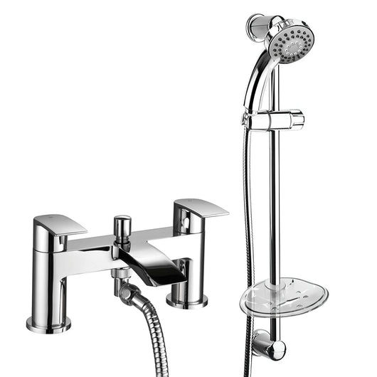  Portobello Bath Shower Mixer with Slider Rail Kit - Chrome - welovecouk