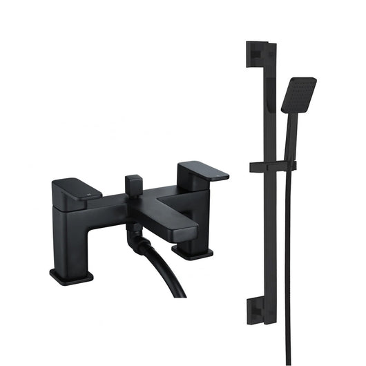  Hadley Bath Shower Mixer with Slider Rail Kit - Black - welovecouk