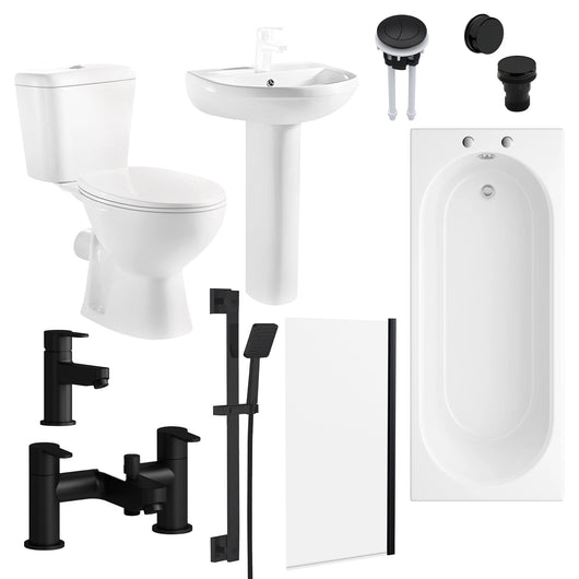  PORTO 1700mm Premium Shower Bathroom Suite with Slide Rail Kit - Black