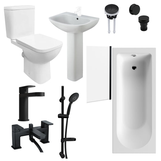  PORTO 1700mm Premium Shower Bathroom Suite with Slide Rail Kit - Black