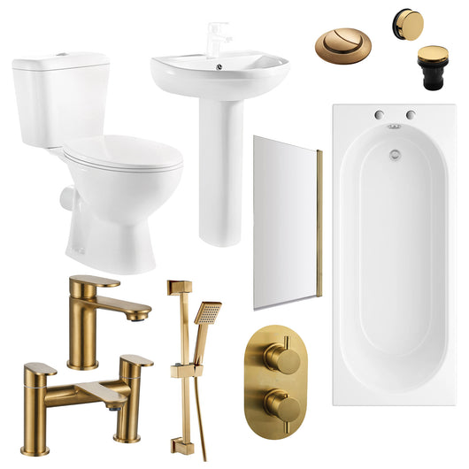  PORTO 1700mm Deluxe Thermostatic Shower Bathroom Suite with Slide Rail Kit - Brushed Brass