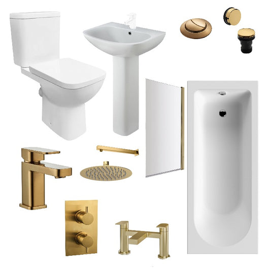  PORTO 1700mm Deluxe Thermostatic Shower Bathroom Suite with Slide Rail Kit - Brushed Brass