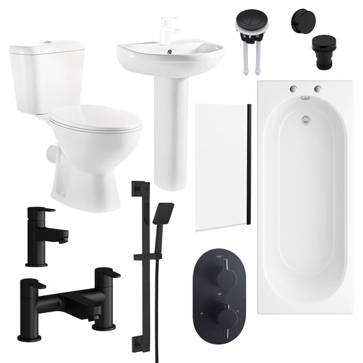  PORTO 1700mm Deluxe Thermostatic Shower Bathroom Suite with Slide Rail Kit - Black
