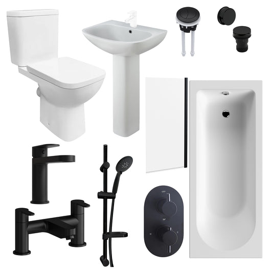  PORTO 1700mm Deluxe Thermostatic Shower Bathroom Suite with Slide Rail Kit - Black