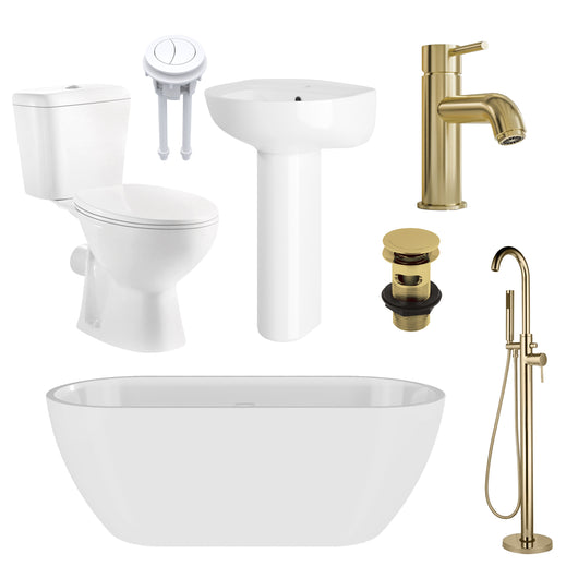  PORTO Pendulum Free Standing Bathroom Suite 1700mm with Brushed Brass Tap Pack - welovecouk