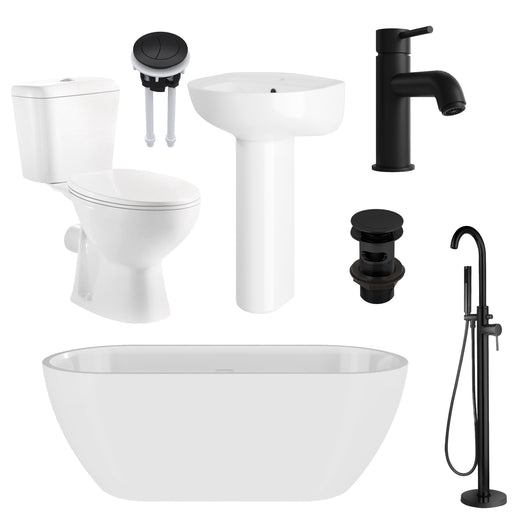 PORTO Pendulum Free Standing Bathroom Suite 1700mm with Black Tap Pack - welovecouk