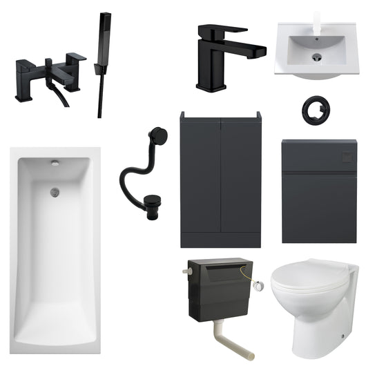  Urban Combination PORTO Bath Suites with 600mm Satin Black Vanity Unit - welovecouk