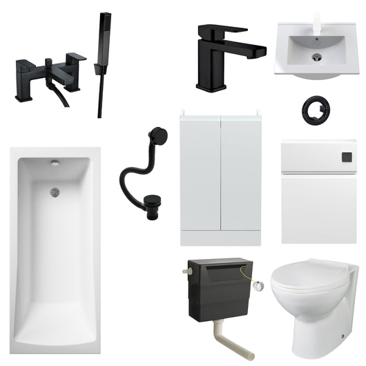  Urban Combination PORTO Bath Suites with 600mm Satin White Vanity Unit - welovecouk