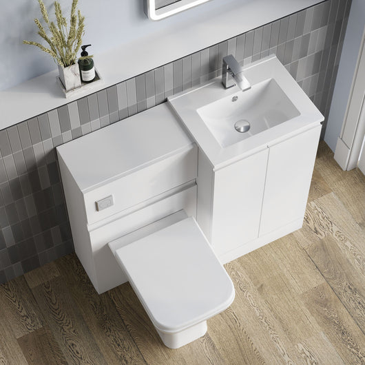  COSMO Square 2-Door 1100mm Combination Unit - Satin White - welovecouk