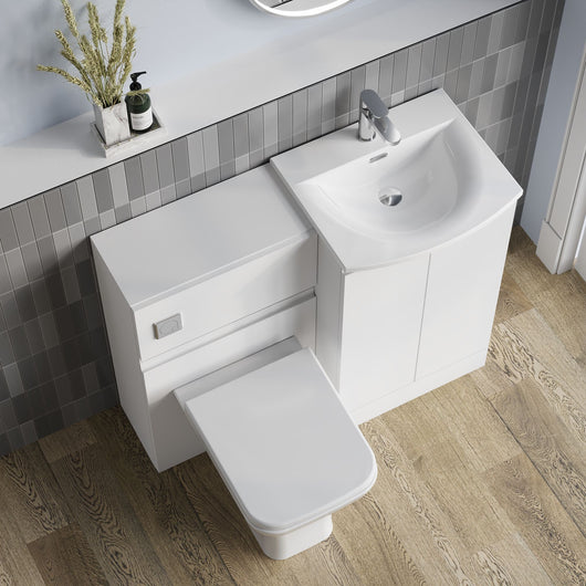  COSMO Curve 2-Door 1100mm Combination Unit - Satin White - welovecouk