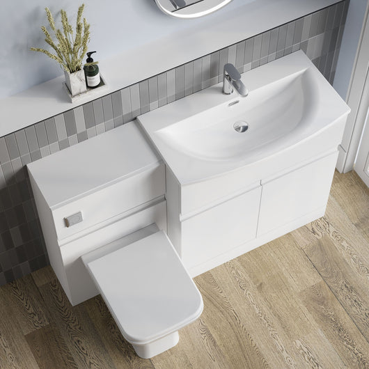  COSMO Curve 2-Door 1-Drawer 1300mm Combination Unit - Satin White - welovecouk