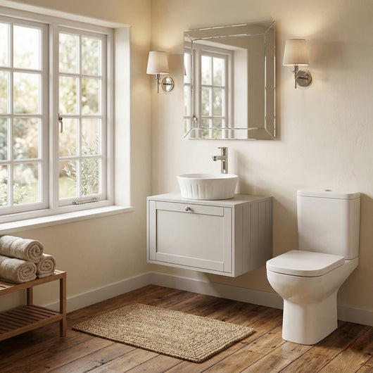  Henbury 600mm Wall Mount Vanity Bathroom Pack - Country White - welovecouk